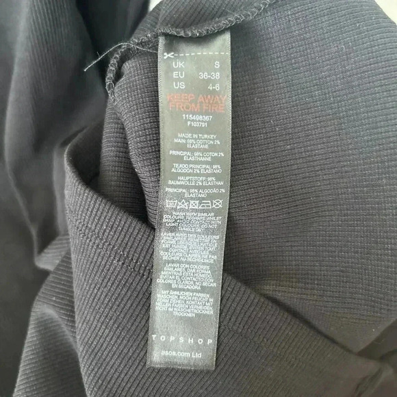 NWT TOPSHOP ASOS Black Cold Shoulder Mini Dress Bodycon Ribbed Size Small 4/6 - Picture 8 of 8